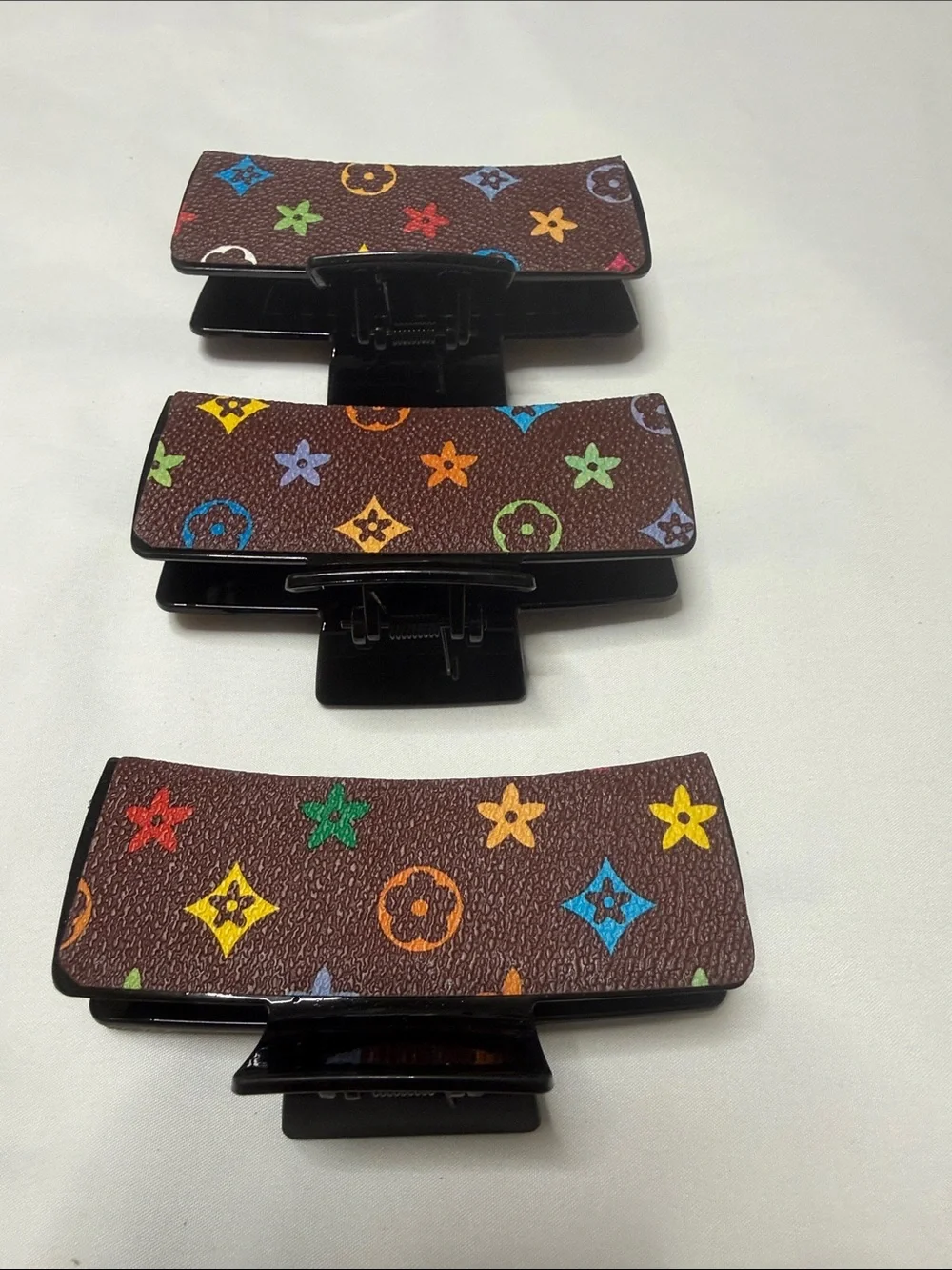 Brown Multicolor Patterned Hair Claw Clip - 3 Pack